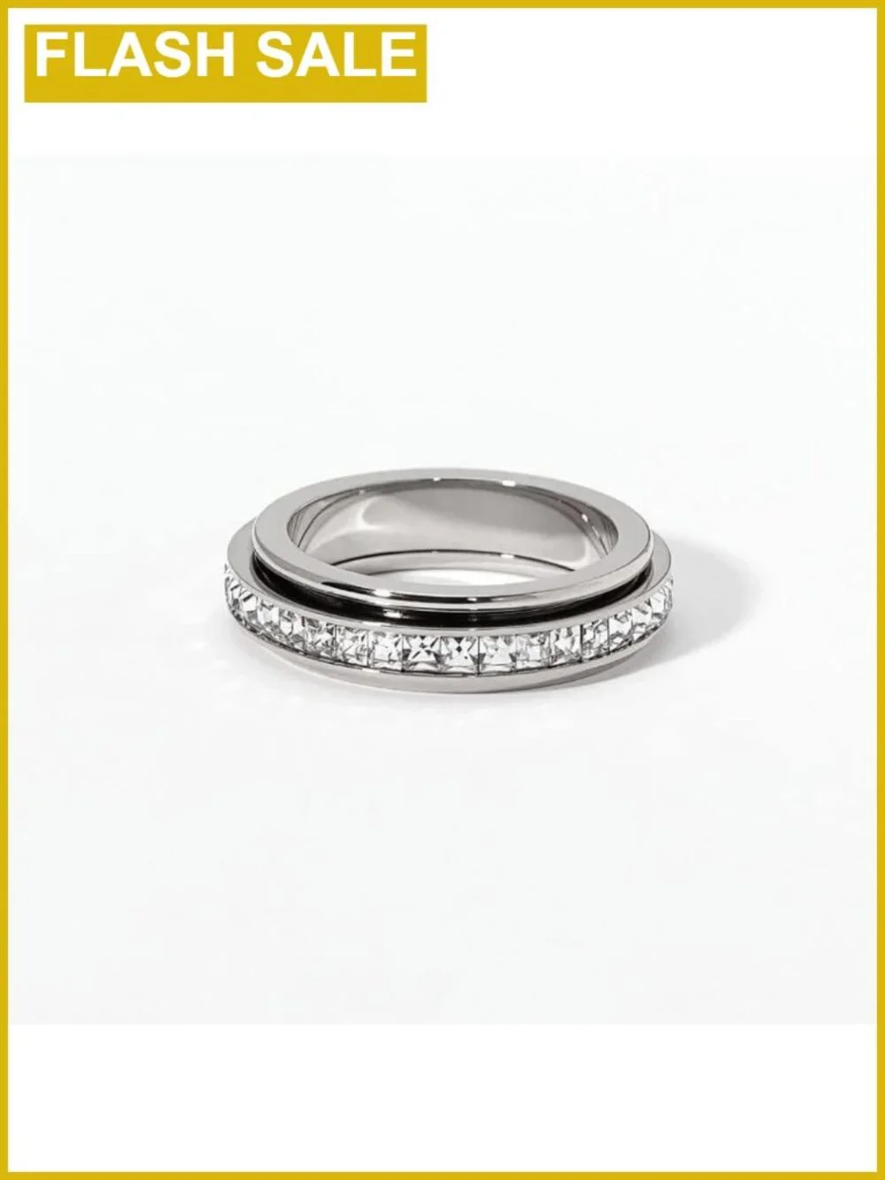 Anxiety Ring Spinner Titanium Steel Cubic Zirconia Band Ring for Women